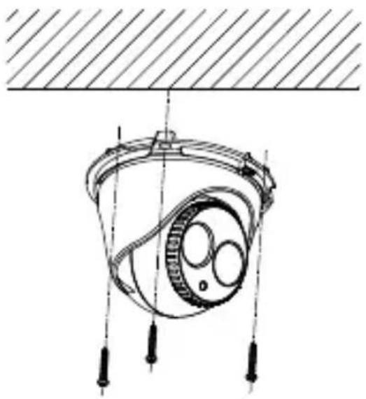 Technical line drawing of a mechanical component with three gears and connecting rods, suspended above a hatched surface (no text or symbols)