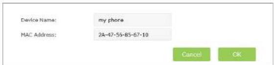 Device Name: my phone MAC Address: 2A-47-56-85-67-10 Cancel OK