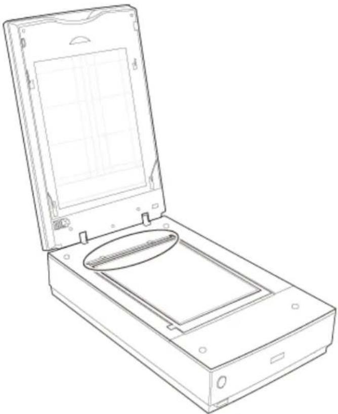 Line drawing of a device with an open lid and internal tray (no text or symbols).