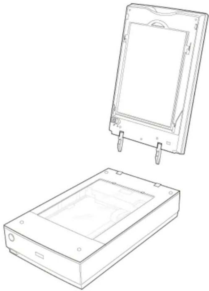 Technical line drawing of two electronic device enclosures, one with a rectangular frame and mounting clips, the other with a rectangular housing (no text or symbols)