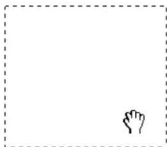 Simple line drawing of a hand pointing downward inside a dashed rectangular border (no text or symbols)