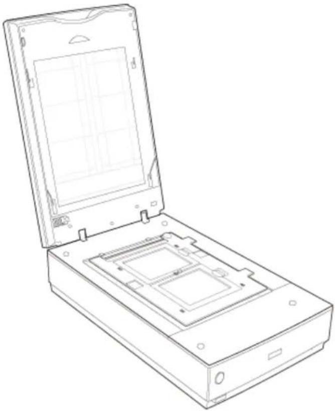 Line drawing of a device with an open lid and internal circuitry.