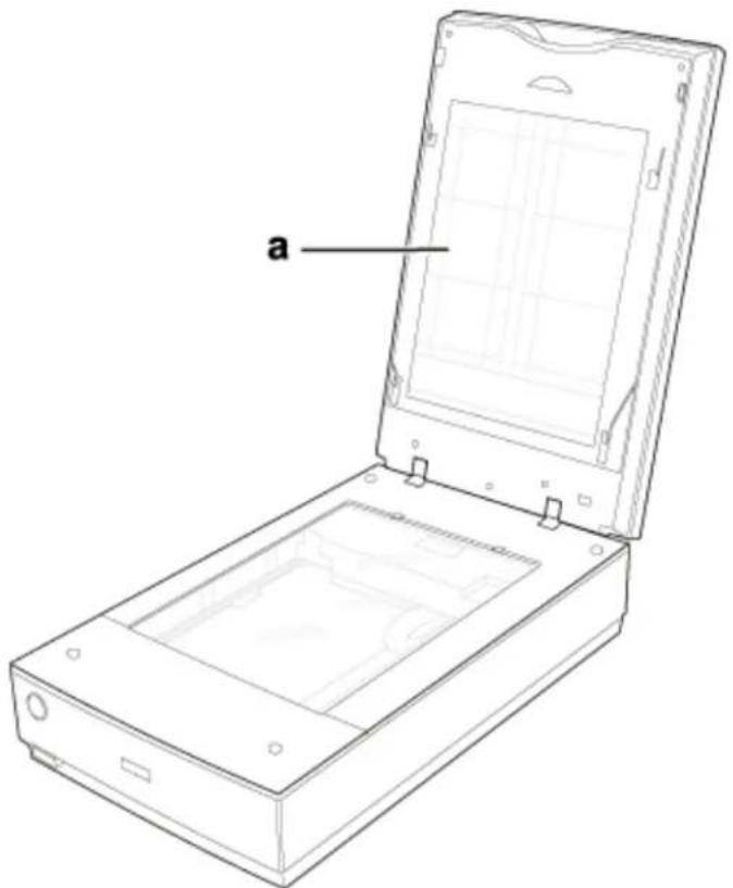 Line drawing of an open rectangular electronic device with a labeled component 'a'.