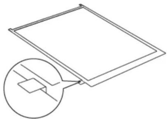 Pure technical line drawing of a rectangular component with an inset magnified detail.