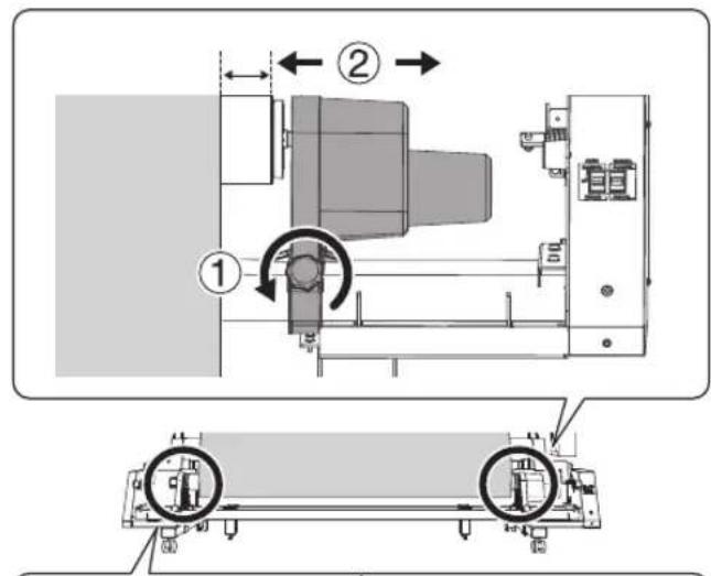 Technical diagram of a mechanical assembly with labeled components and directional arrows indicating motion or movement.