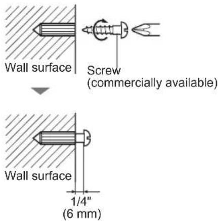 Wall surface Screw (commercially available) Wall surface 1/4" (6 mm)
