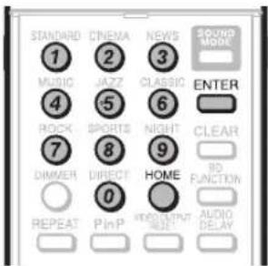 STANDARD 1 MUSIC 2 JAZZ 3 CLASSIC 4 ROCK 5 SPORTS 6 NIGHT 7 DIMMER 8 DIRECT 9 HOME 0 REPEAT PinP HENSERTAIN SIZE AUDIO DELAY SOUND MODE ENTER CLEAR RD FUNCTION