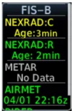 FIS-B NEXRAD:C Age:3min NEXRAD:R Age: 2min METAR No Data AIRMET 04/01 22:16z