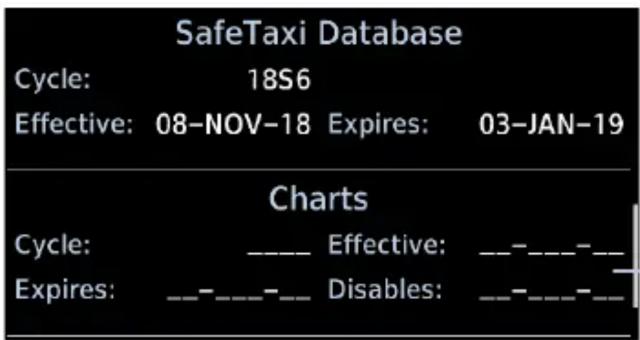 SafeTaxi Database Cycle: 18S6 Effective: 08-NOV-18 Expires: 03-JAN-19 Charts Cycle: _ Effective: _- Expires: _- - - - Disables: _- - - - -