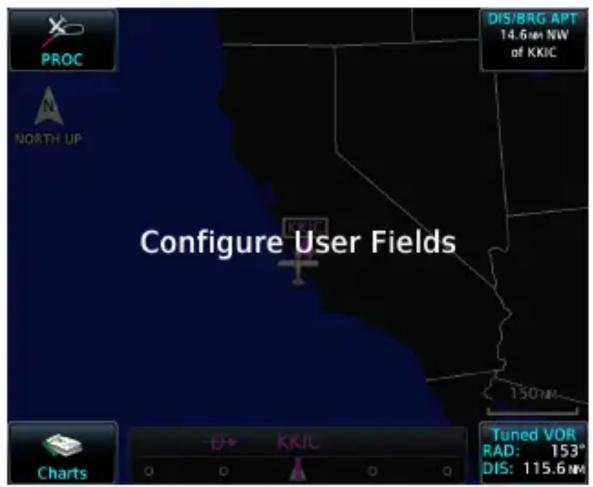PROC NORTH UP Configure User Fields DIS/BRG APT 14.6nm NW of KKIC 150nm KKC Tuned VOR RAD: 153° DIS: 115.6nm Charts