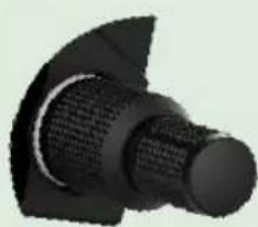 Close-up of a black mechanical knob or knob component (no text or symbols visible)