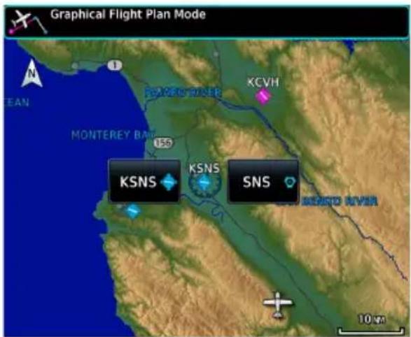 Graphical Flight Plan Mode KSNS KSNS SNS KCVH MONTEREY BAN 156 10 km