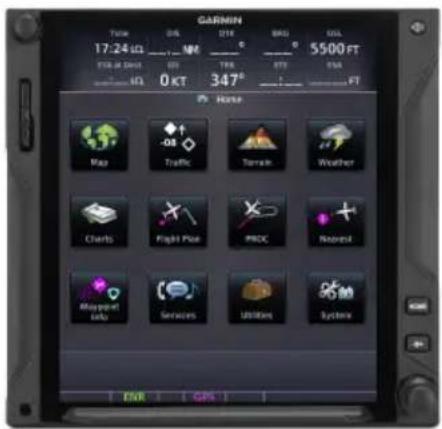 GARNIN Time 17:24 LTR 5500 FT STRA at Start 0KT 347° FT Home Map Traffic Terrain Weather Charts Flight Plane MDC Recorded Missed by Services Utilities Systems ENR GPS
