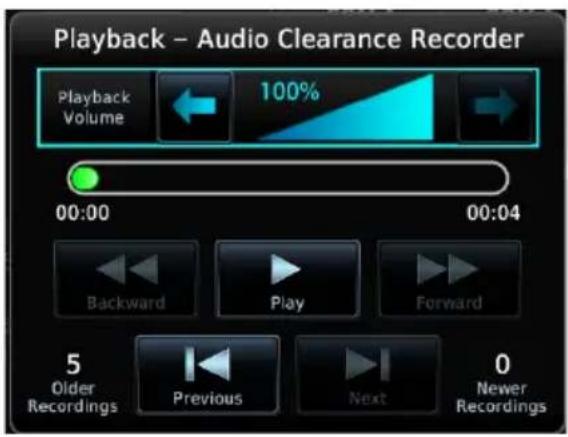 Playback - Audio Clearance Recorder Playback Volume 100% 00:00 00:04 Backward Play Forward 5 Older Recordings Previous Next 0 Newer Recordings