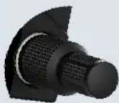 Close-up of a black mechanical knob or knob component (no text or symbols visible)