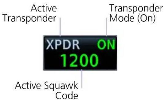 Active Transponder Transponder Mode (On) XPDR ON 1200 Active Squawk Code