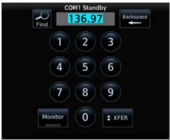 COM1 Standby 136.97 Find Backspace 1 2 3 4 5 6 7 8 9 Monitor 0 ↑ XFER