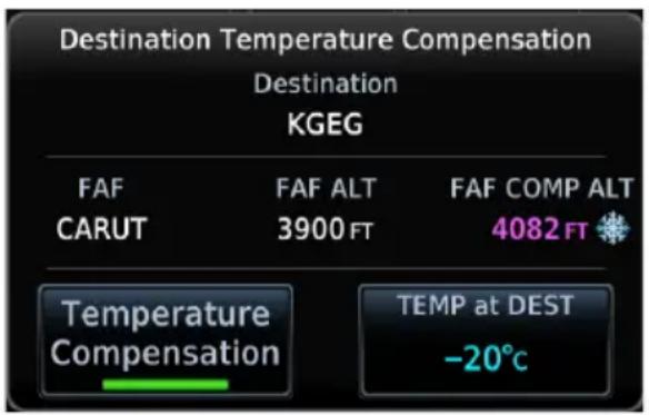 Destination Temperature Compensation Destination KGEG FAF FAF ALT FAF COMP ALT CARUT 3900 FT 4082 FT Temperature Compensation TEMP at DEST -20°C