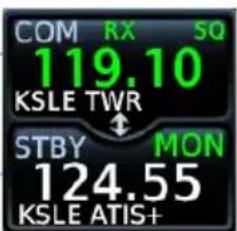 COM RX SQ 119.10 KSLE TWR STBY MON 124.55 KSLE ATIS+