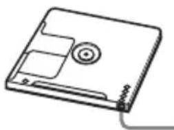 Line drawing of a compact floppy disk (no text or symbols)