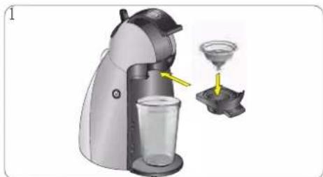 Illustration of a desktop blender with a funnel and glass cup, showing a drop in volume (no text or symbols)