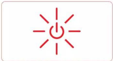 Simple red icon of a power button with radiating lines, no text or symbols present