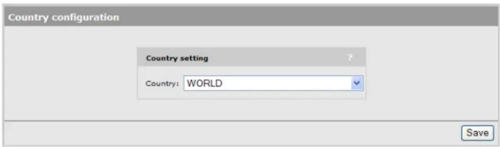 Country configuration Country setting ? Country: WORLD Save