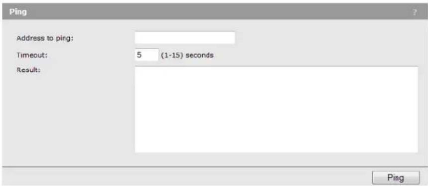 Ping Address to ping: Timeout: 5 (1-15) seconds Result: Ping