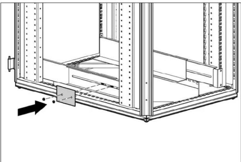Technical line drawing of a server rack unit with mounting holes and structural beams (no text or symbols)