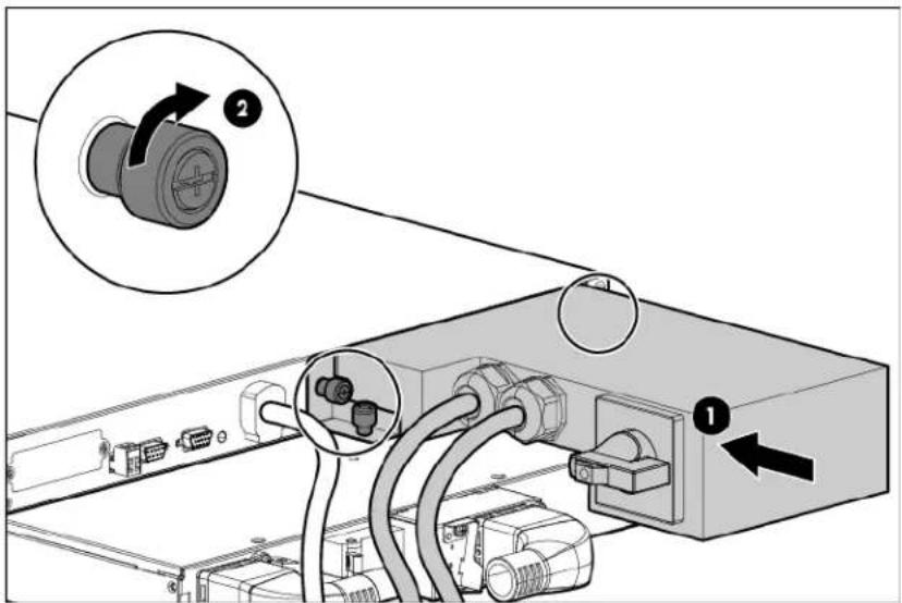 Diagram showing device port connections with labeled parts and a magnified inset highlighting component 2.
