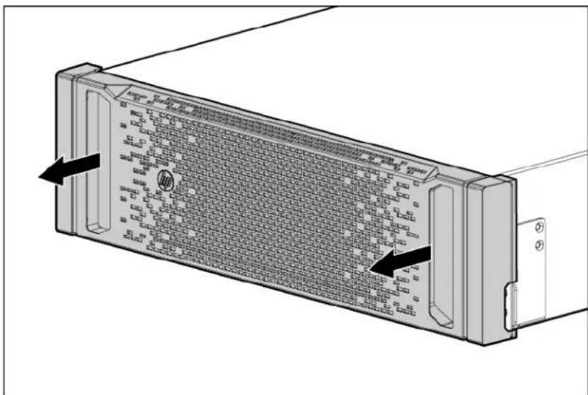 Technical diagram of a server rack with labeled ports and connectors, showing internal structure and directional arrows.