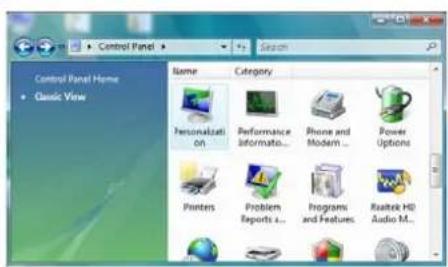 Control Panel Home Classic View Name Category Personalization Performance Information... Phone and Modern ... Power Options Printers Problem Reports 4... Programs and Features... Raitek HD Audio M...