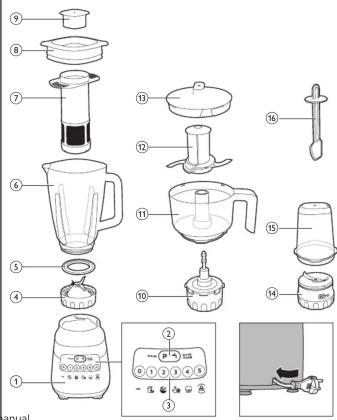 Exploded view diagram of a kitchen appliance with numbered parts and control panel for cooking or cleaning.