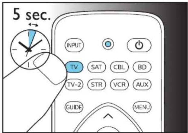5 sec. INPUT TV SAT CBL BD TV-2 STR VCR AUX GUIDE MENU
