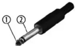 Diagram of a black electrical plug with labeled parts ① and ②
