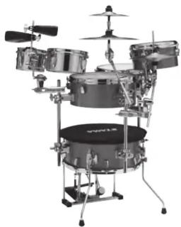 Drum set with multiple drums and control instruments (no visible text or labels)