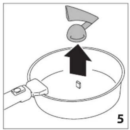 Illustration of a cooking step showing a pan with a lid and an upward arrow.