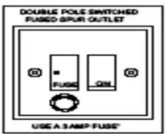 DOUBLE POLE SWITCHED FUSED SPUR OUTLET FUSE ON USE A 3 AMP FUSE®