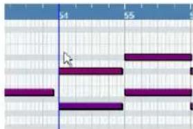 Digital audio waveform display showing time markers and a cursor pointer on the leftmost bar