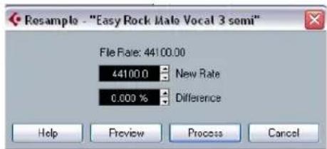 Resample - "Easy Rock Malo Vocal 3 semi" File Rate: 44100.00 44100.0 New Rate 0.000 % Difference Help Preview Process Cancel