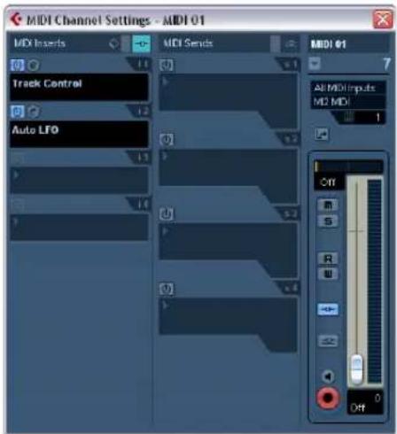 MIDI Channel Settings - MIDI 01 MIDI Inserts Track Control Auto LFO MIDI Sends All MIDI Inputs M2 MIDI Off Off