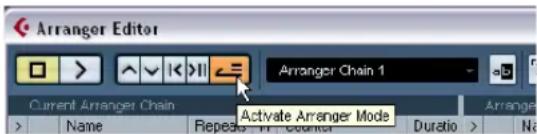 Arranger Editor Arranger Chain 1 Current Arranger Chain Activate Arranger Mode Name Repeats H. Counter Duration > Na