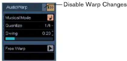 AudioWarp Musical Mode Quantize 1/4 - Swing 0.20 Free Warp Disable Warp Changes