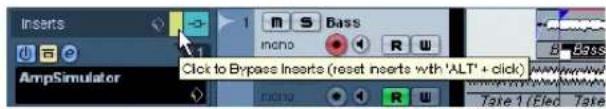 Inserts 1 Bass mono R Bass AmpSimulator Click to Bypass Inserte (reset inserts with 'ALT' + click) radio Take 1 / Eled Take