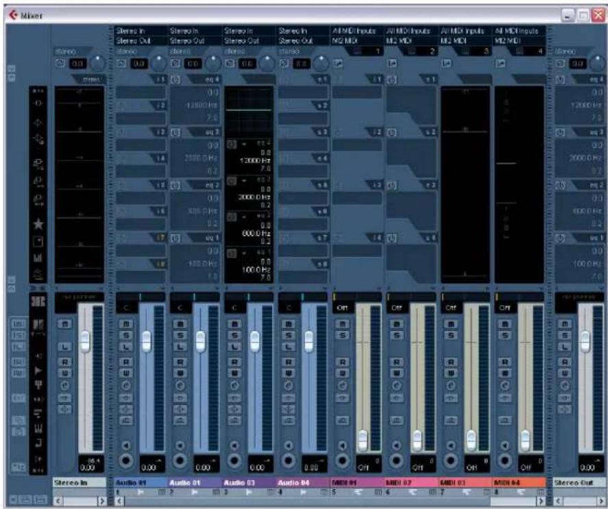 Mixer. Stereo In. Stereo Out. Stereo In. Stereo Out. Al MDI Inputs. Al MDI Inputs. Al MDI Inputs. Al MDI Inputs. Stereo In. Audio 01. Audio 01. Audio 03. Audio 04. MIDI 01. MIDI 02. MIDI 03. MIDI 04. Stereo Out. Stereo In. Stereo Out. Stereo In. Stereo Out. M2 M3 M2 M4 M2 M5 M2 M6 M2 M7 M2 M8 M2 M9…