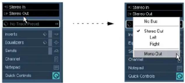 Stereo In, Stereo Out. No Track Preset. Inserts, Equalizers, Sends, Channel, Notepad, Quick Controls. Stereo In, Stereo Out. No Bus. ✓ Stereo Out, Left, Right, Mono Out. Channel, Notepad, Quick Controls.