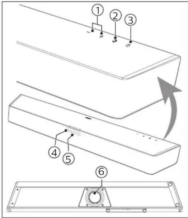Technical diagram showing a mechanical assembly with numbered components and an arrow indicating rotation or assembly.