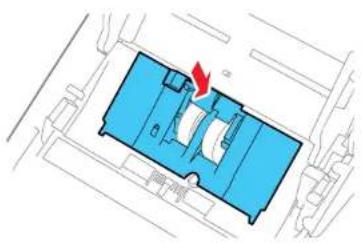 Diagram of a blue mechanical component with a red arrow indicating direction. No text or symbols present.