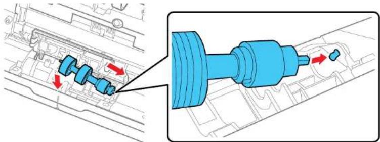 Mechanical assembly diagram showing a shaft and housing with directional arrows indicating motion (no text or symbols)