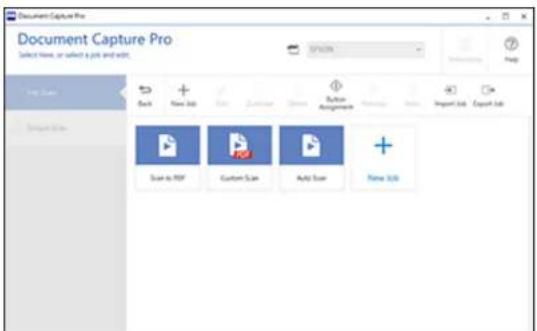 Document Capture Pro Select how, or select a job and add. File Save Back New Job Cancelive Button Assignment Import Sub Export Sub Save to PDF Custom Size Auto Save New Sub